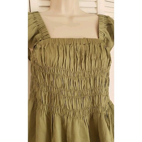 NWT $175 TED BAKER LONDON ALOVIA SMOCKED TOP LACE UP BACK MID-GREEN TOP SZ 2/US6 - Picture 6 of 12